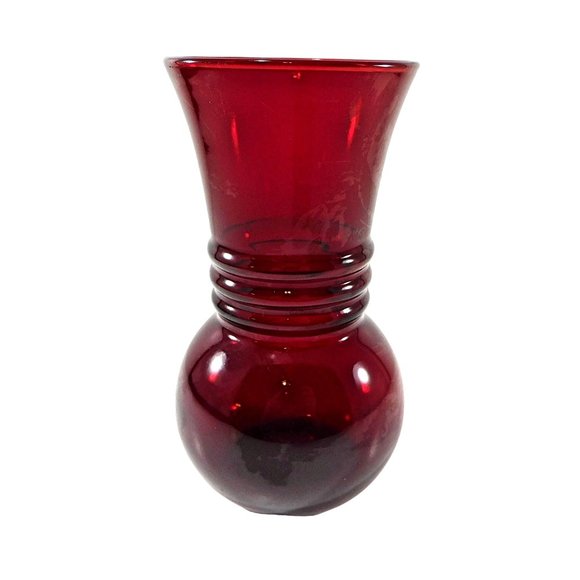 Vintage Anchor Hocking Vase Royal Ruby Red Harding R3345 Rings Art Deco Style - Picture 1 of 7
